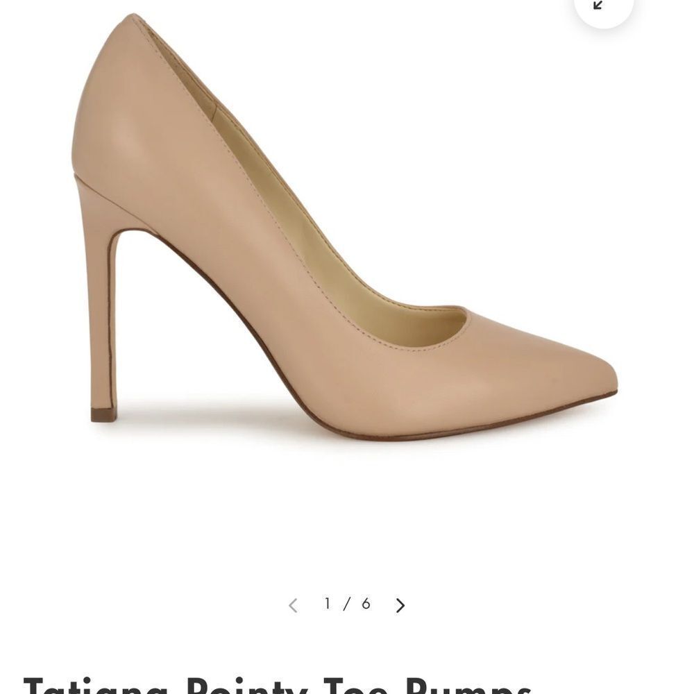 Tatiana Pointy Toe Pumps
Barely Nude Leather Stiletto High Heels 8.5